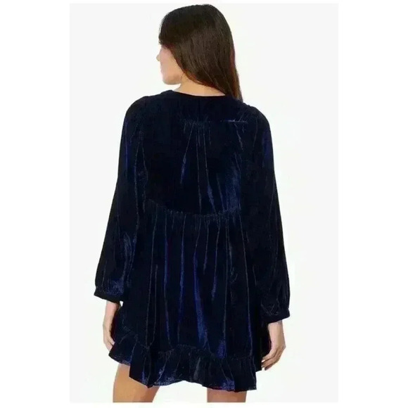 Free People Womens Estella Velvet Mini Dress Tunic Blue 60s Boho Size Small - Picture 2 of 11